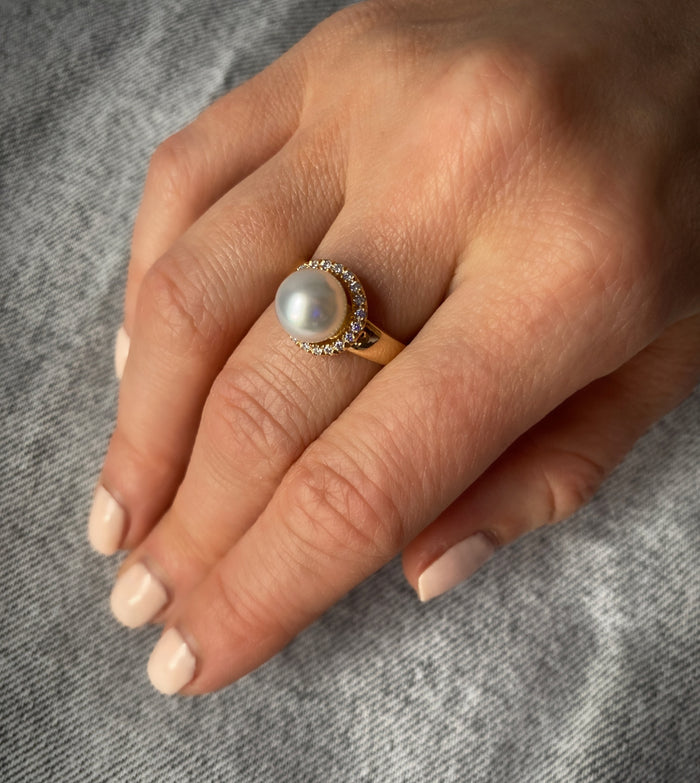 Pearl Creations. Nano South Sea Pearl Ring with Diamonds