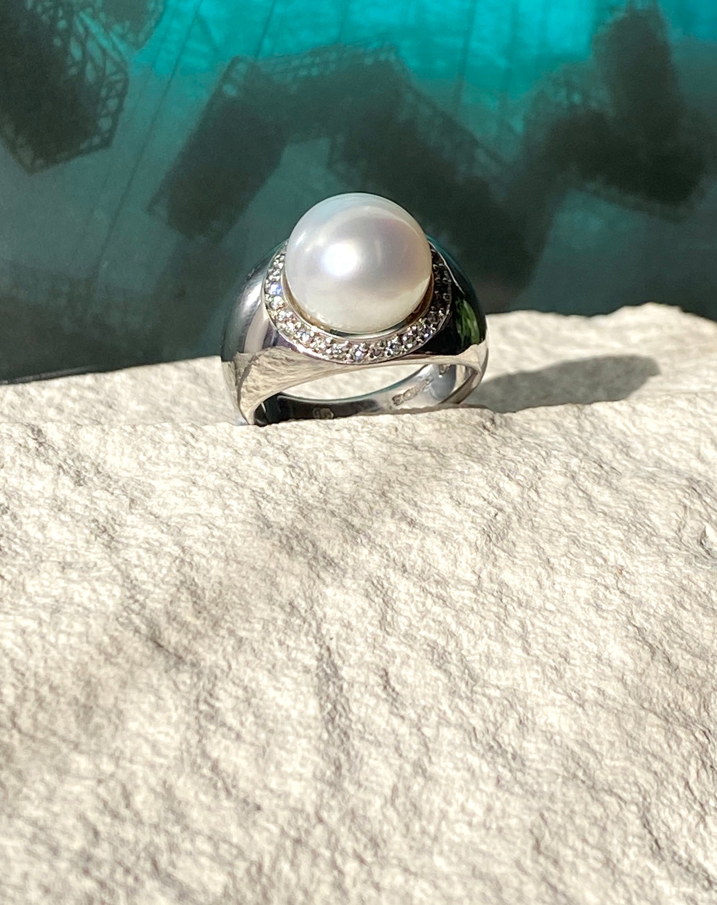 Pearl Creations. Gypsy South Sea Pearl Ring with Diamonds
