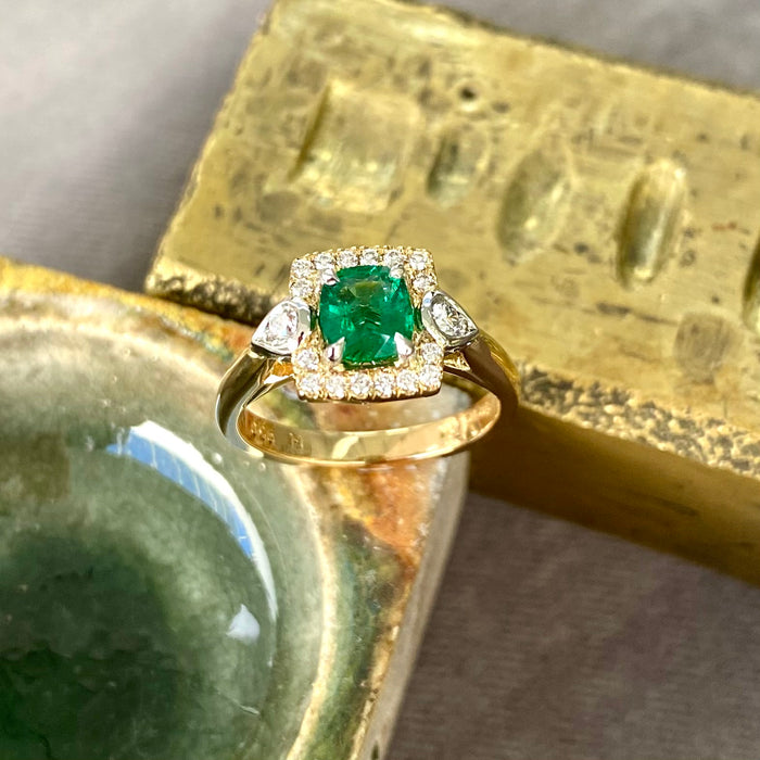 One of a Kind. Emerald Halo Ring