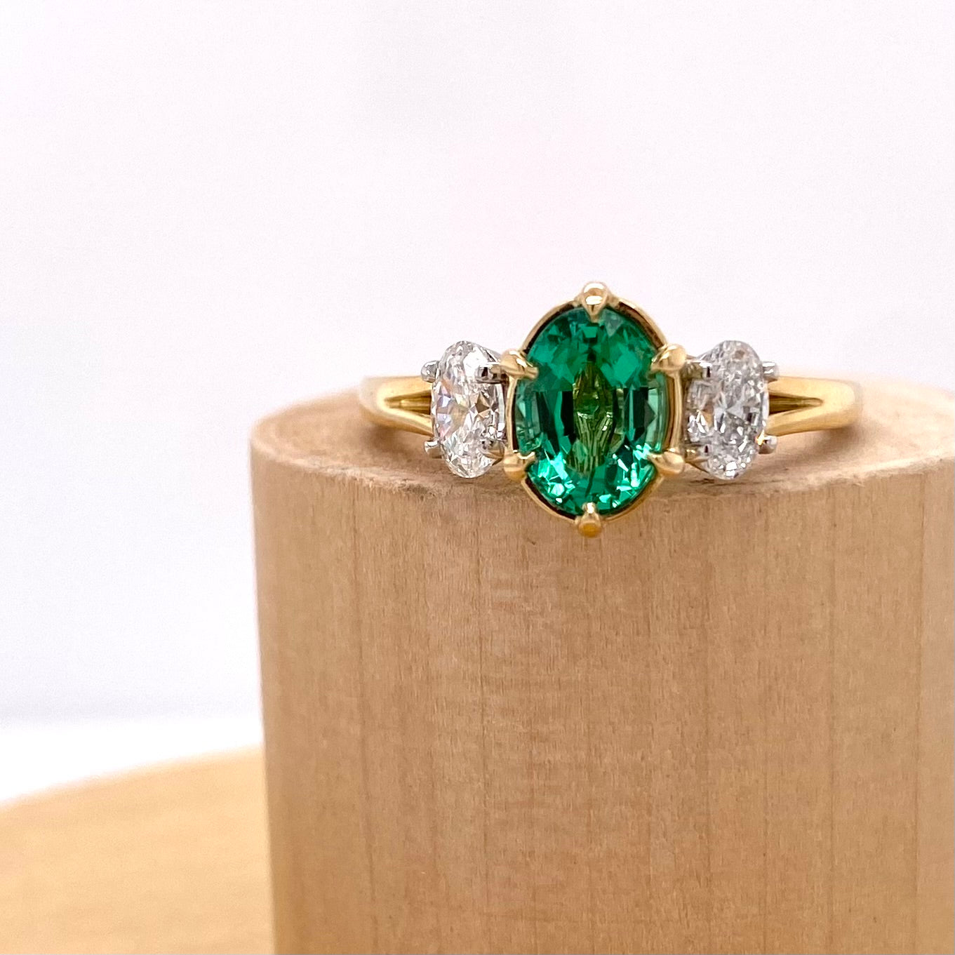 One of a Kind .Trilogy emerald ring