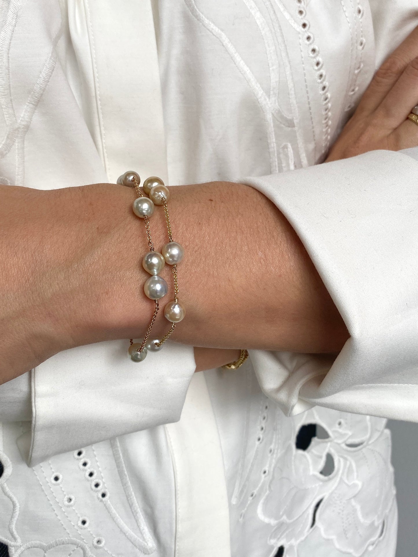Pearl Creations . Yellow Gold Scattered Pearl Bracelet