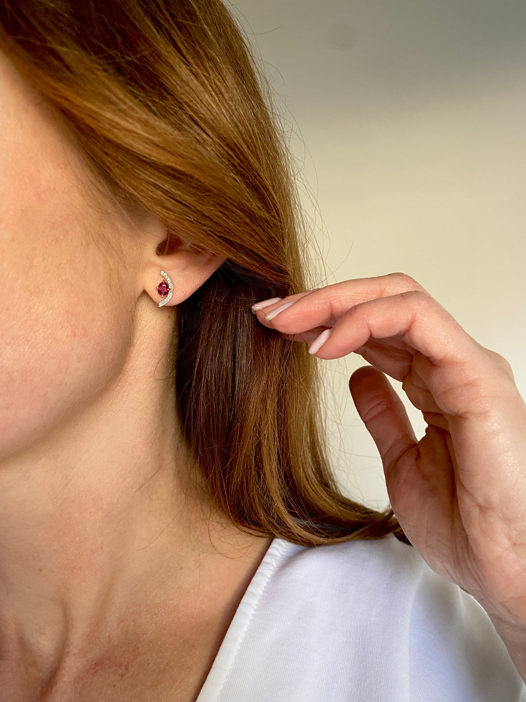 Signature . Crescent Rose Gold Ruby Earrings