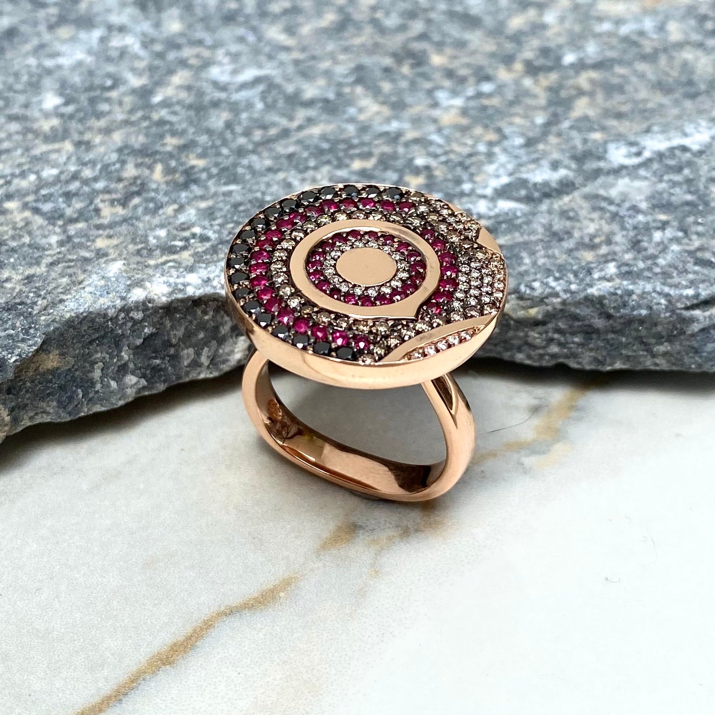 One of a Kind. Dot Ring with Ruby and Diamonds