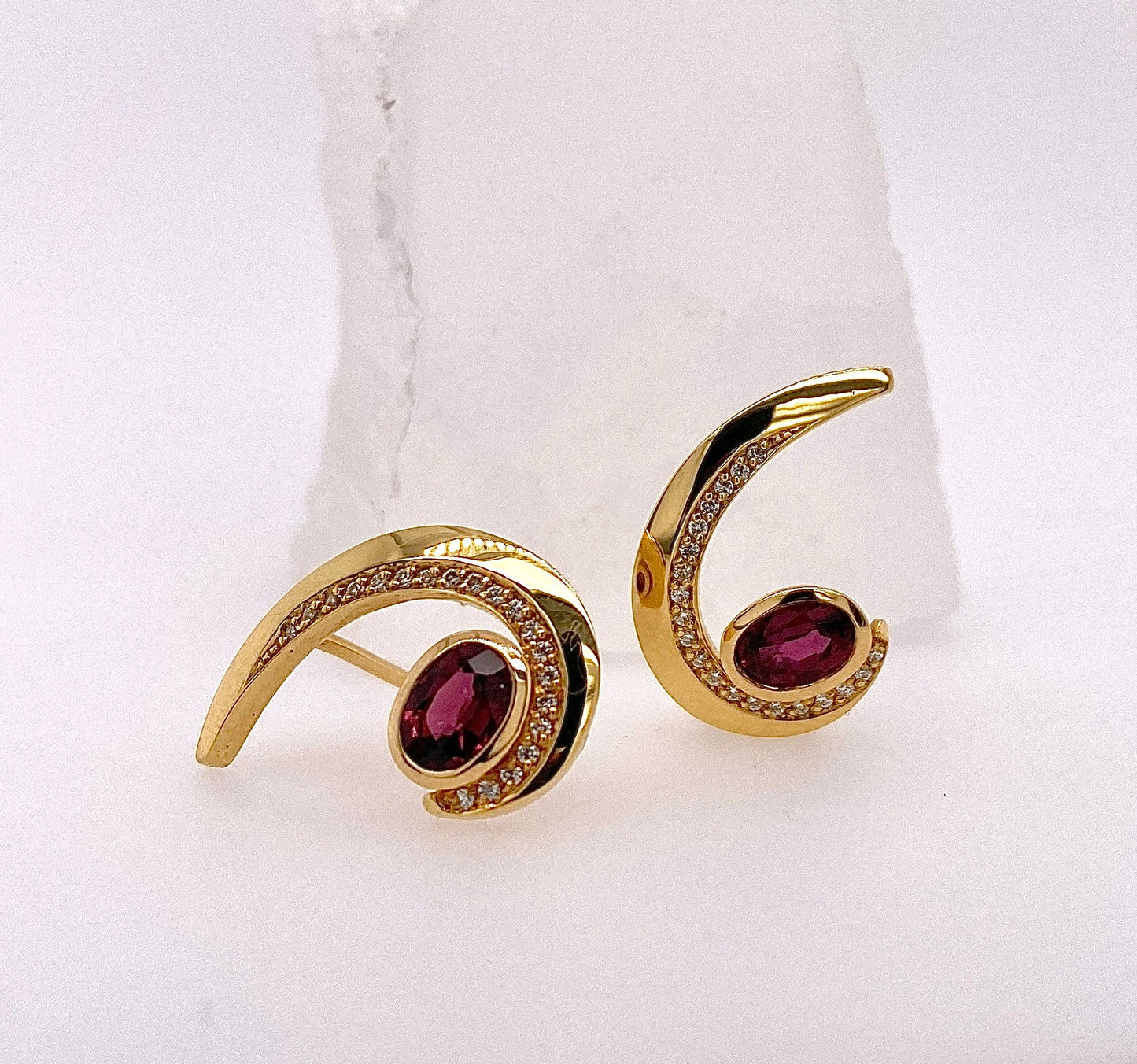 Everyday Creations. Swoop Earrings with Ruby and Diamonds