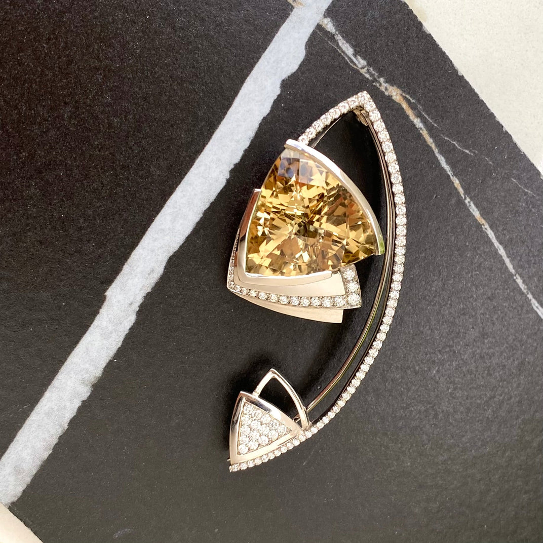 One of a Kind. Brooch with Citrine and Diamonds