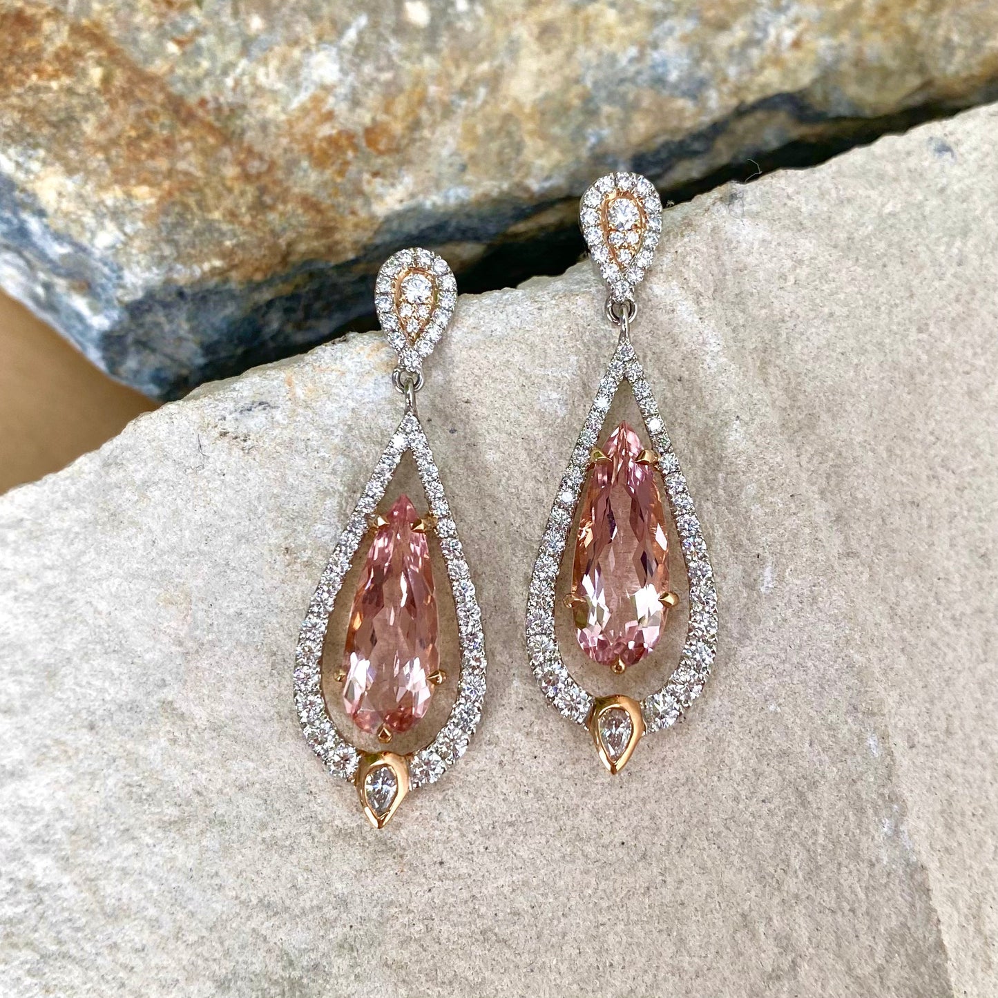 One of a Kind. Earrings with Morganite and Diamonds